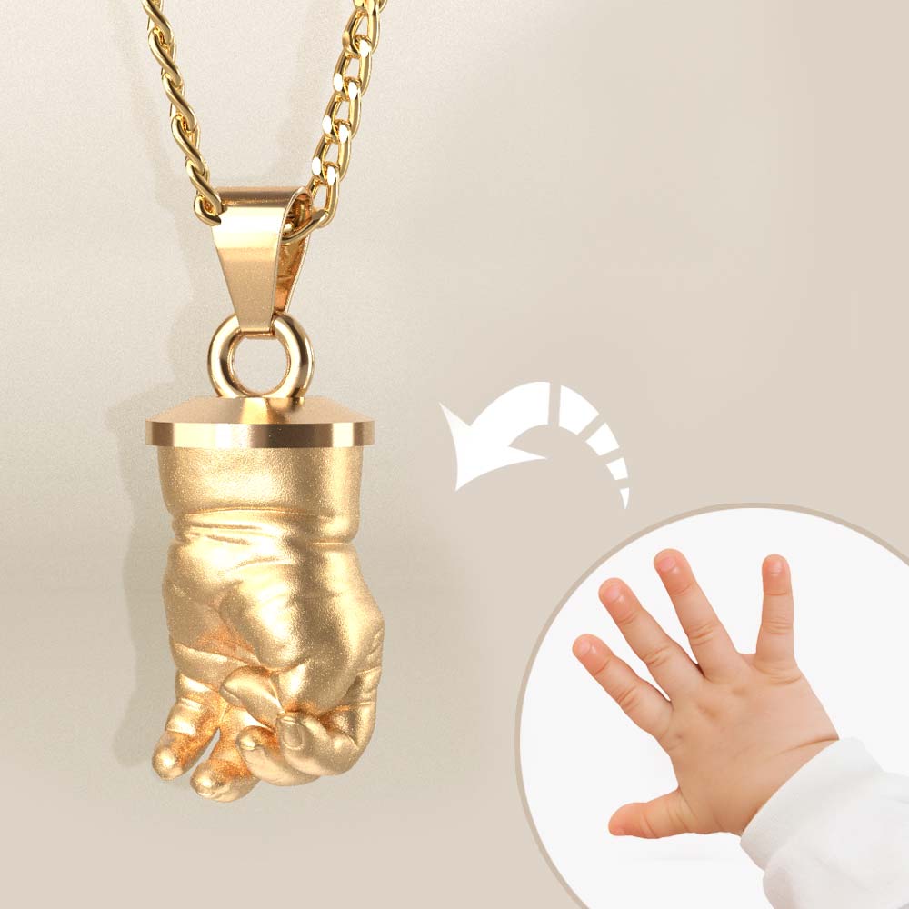 Personalisierte Kette mit 3D Hand vom eigenem Baby gold