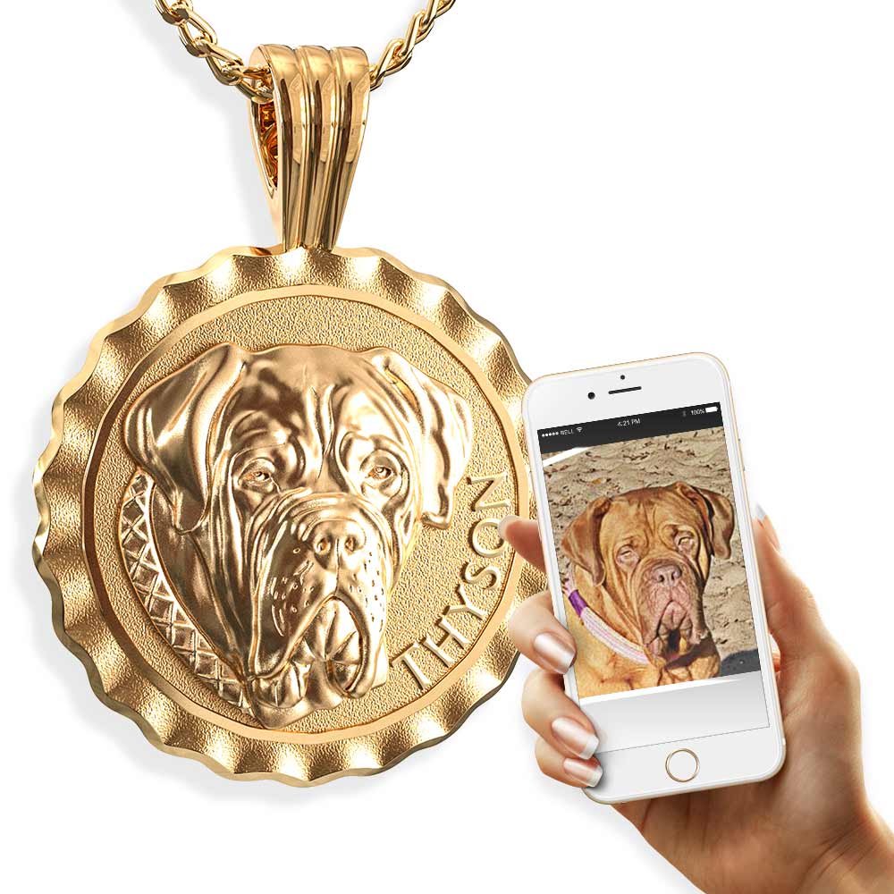 Personalisierte Münzkette mit Bild 3D-Portrait Hund gold