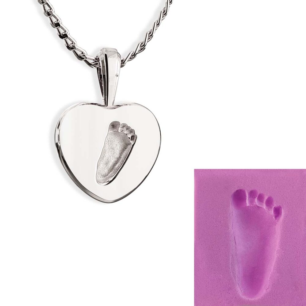 Personalisierte Kette  mit Fußabdruck vom eigenem Baby silber Herz