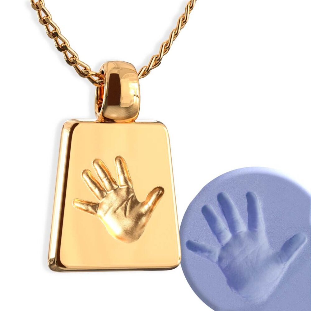 Personalisierte Kette mit Handabdruck vom eigenem Baby gold
