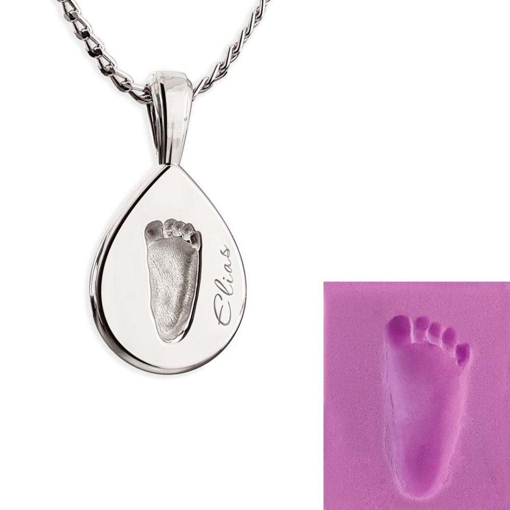 Personalisierte Kette mit Fußabdruck vom eigenem Baby silber