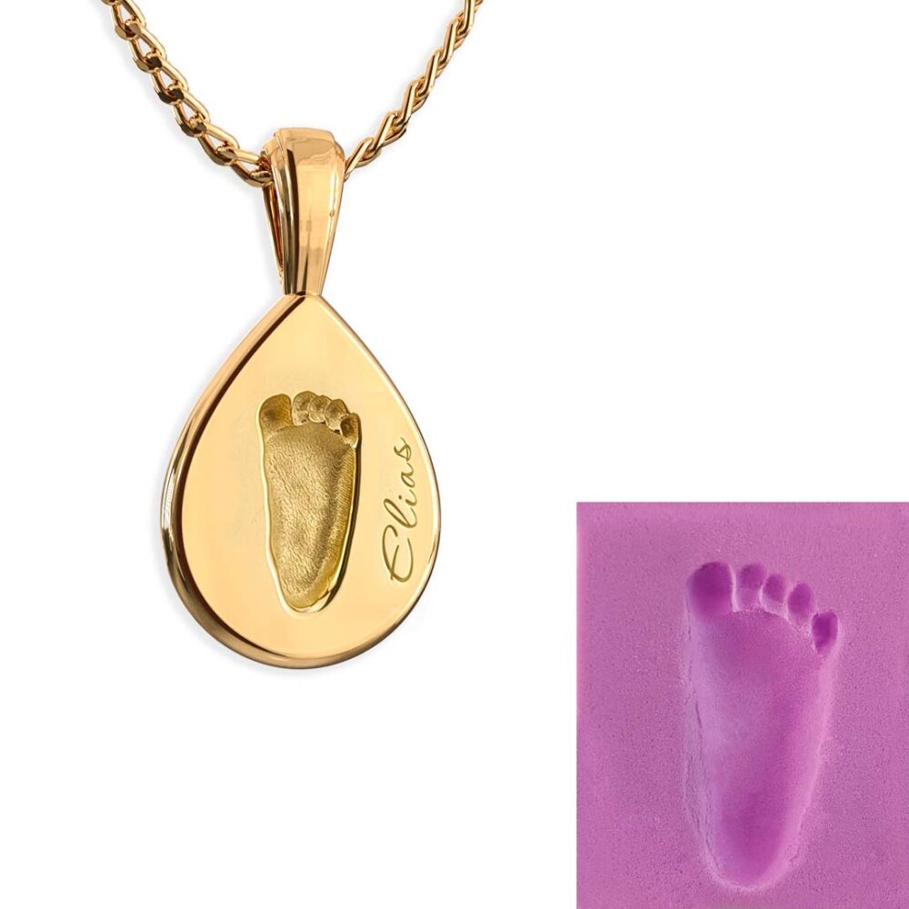 Personalisierte Kette mit Fußabdruck vom eigenem Baby gold tropfen gold