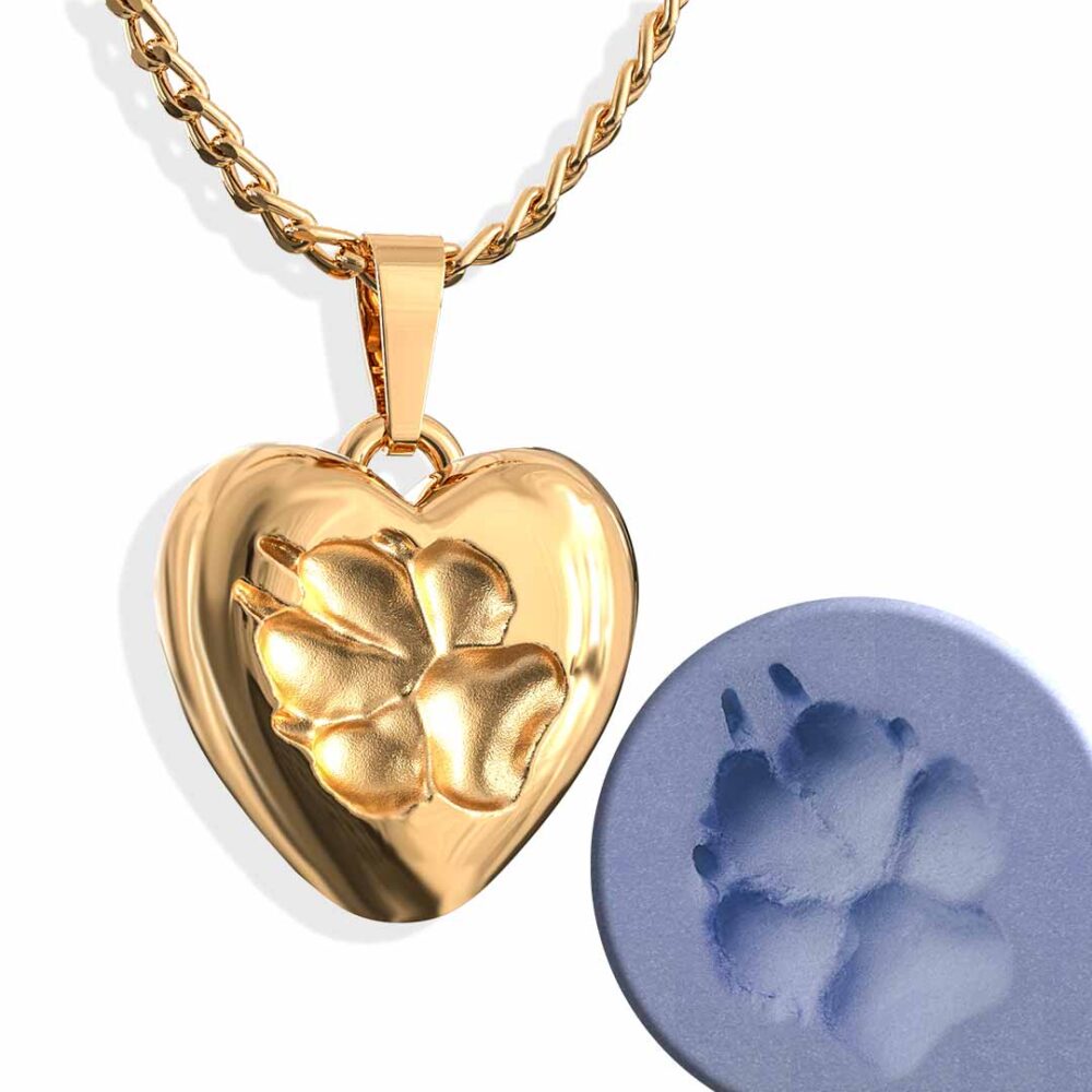 Personalisierte Kette Herz mit Pfotenabdruck vom eigenem Hund gold