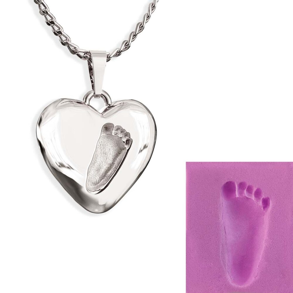Personalisierte Kette Herz Fußabdruck vom eigenen Baby silber