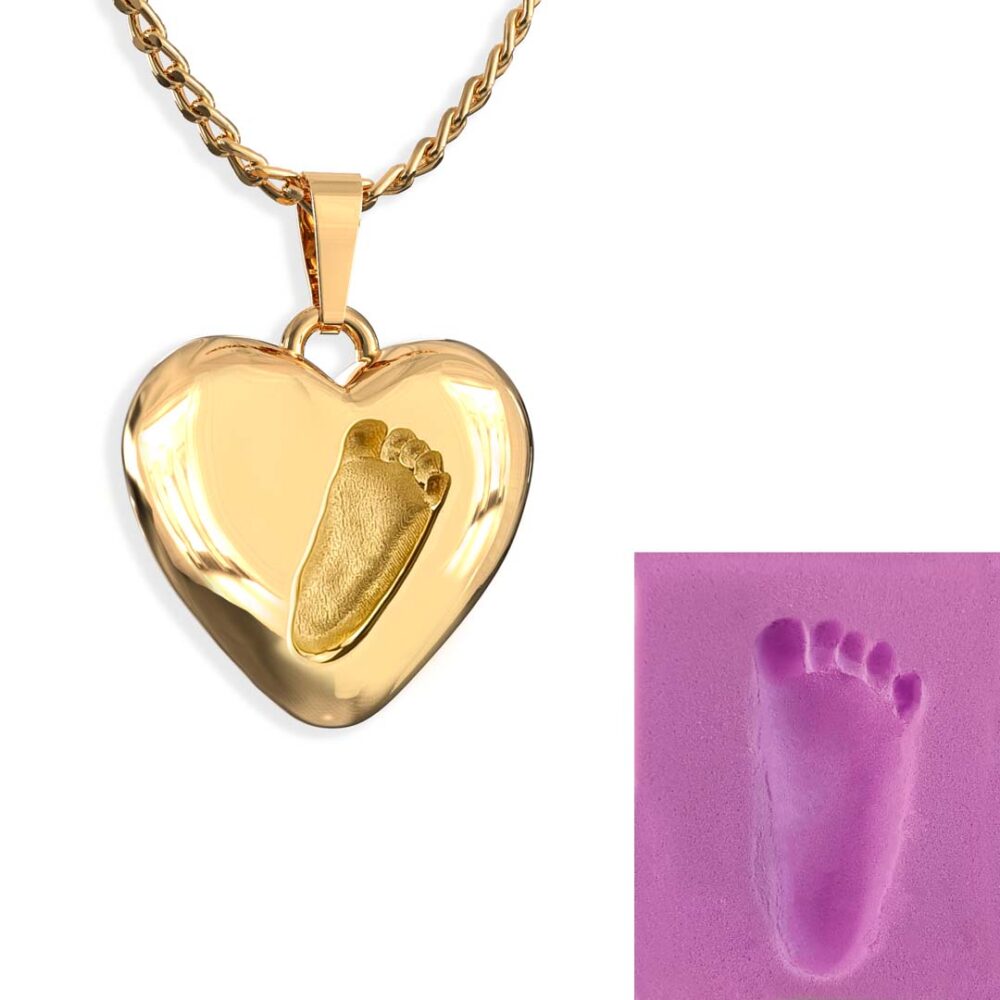 Personalisierte Kette Herz Fußabdruck vom eigenen Baby gold