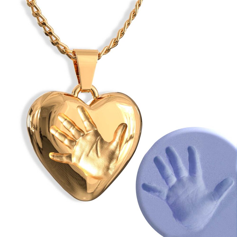 Personalisierte Kette Herz Handabdruck vom eigenen Baby gold