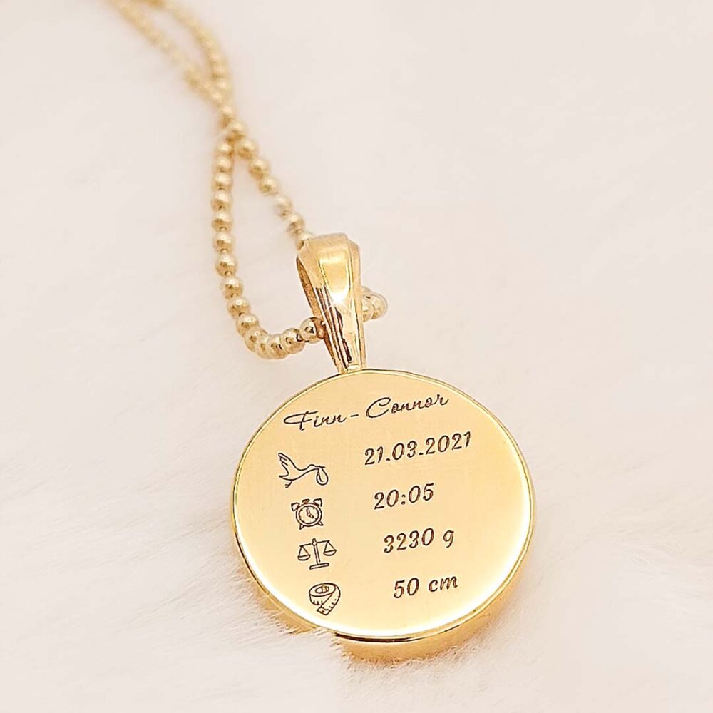 Personalisierte Kette mit Gravur Datum Name finn gold