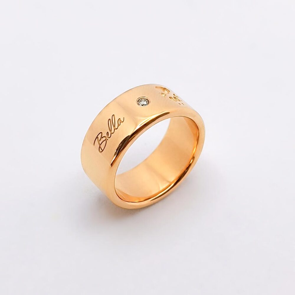 Personalisierter Ring mit Pfotenabdruck vom eigenen Hund gold mit Diamant