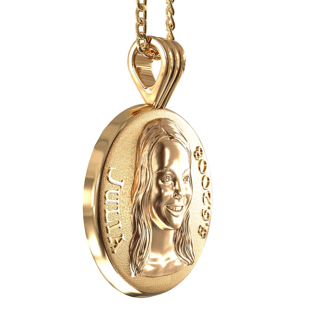 Personalisierte Münzkette mit Bild 3D-Portrait Mensch gold seitlich