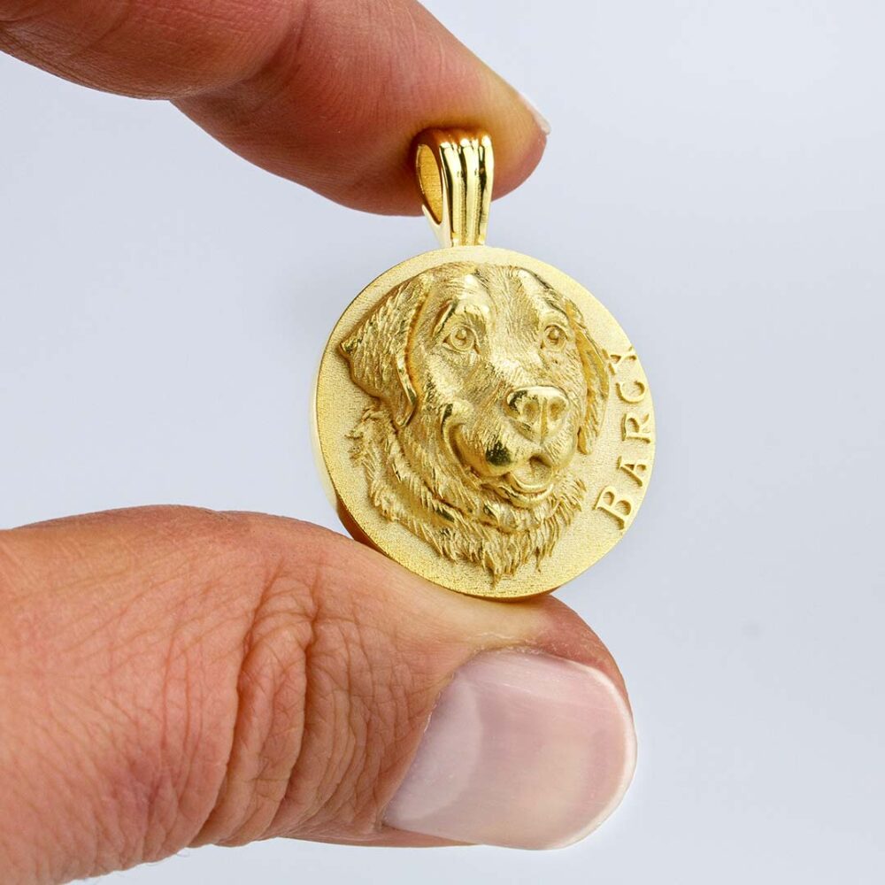 Personalisierte Münzkette mit Bild 3D-Portrait Hund gold Barcy