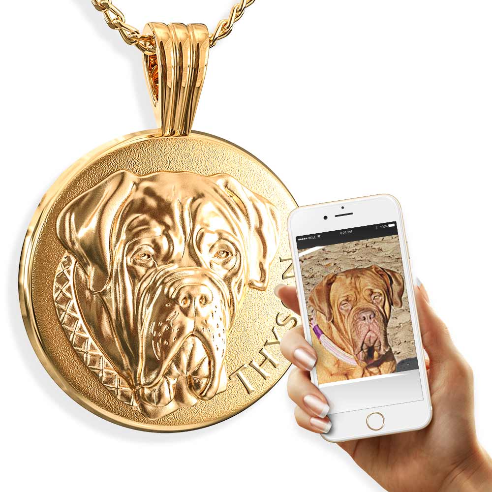 Personalisierte Münzkette mit Bild 3D-Portrait Hund gold Thyson
