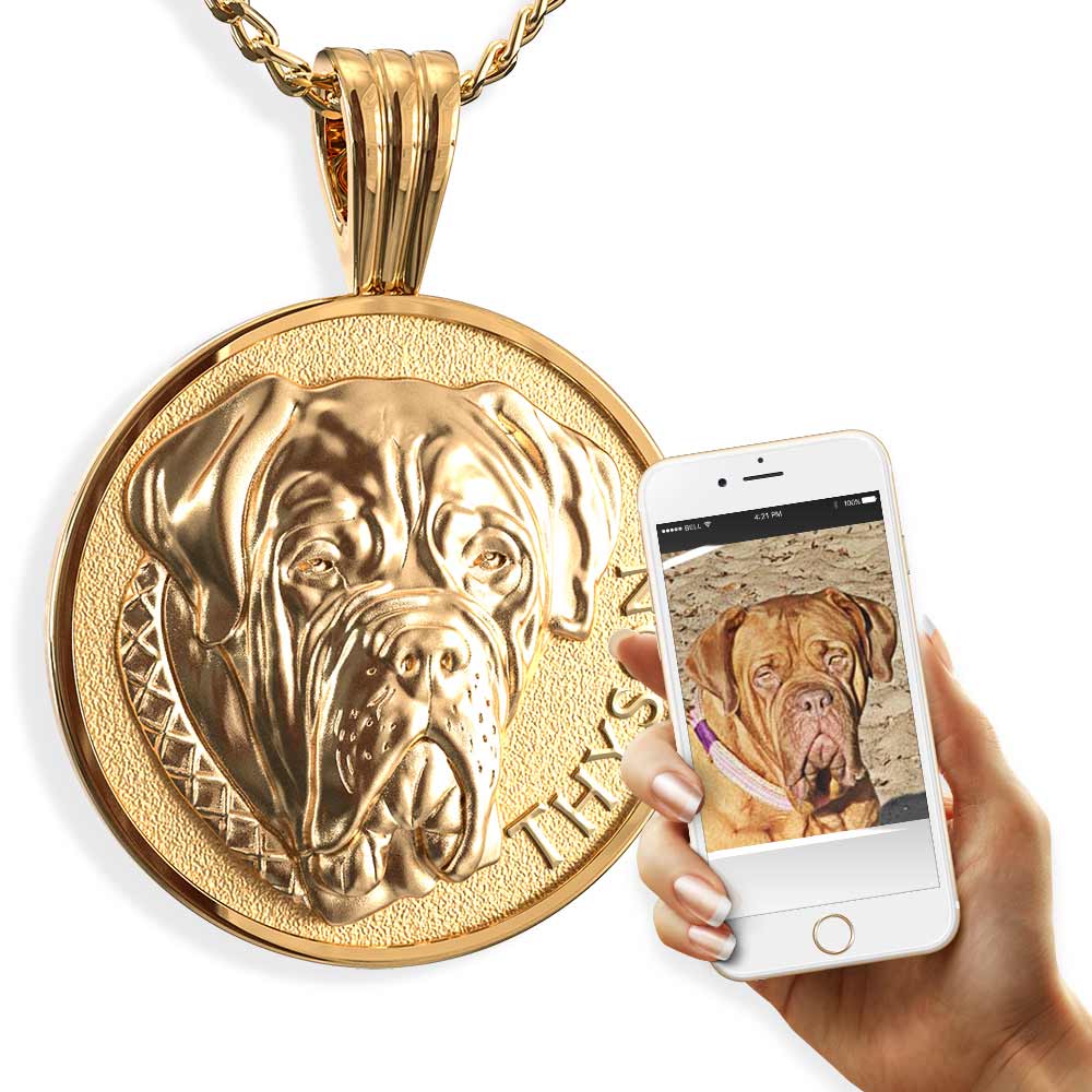 Personalisierte Münzkette mit Bild 3D-Portrait Hund gold