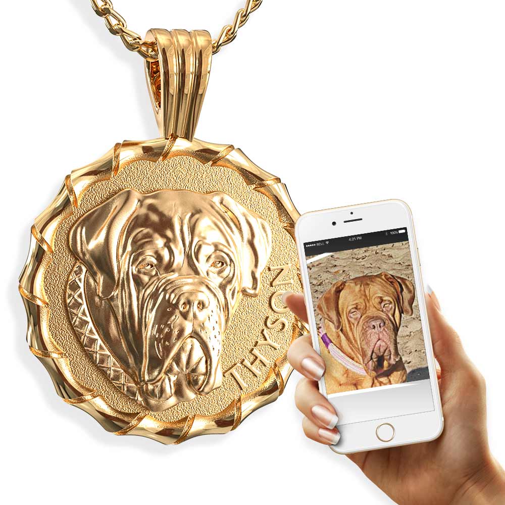 Personalisierte Münzenkette mit Bild 3D-Portrait Hund gold